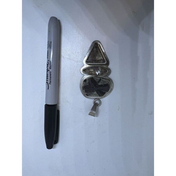 Staurolite Matrix Purple Garden Quartz Rutilated Quartz Silver Pendant with Bale - Picture 4 of 12